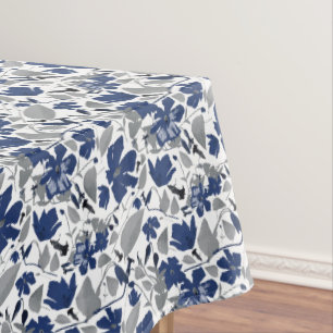 Toalha De Mesa Flores Clematis Cinza Azul Botânica