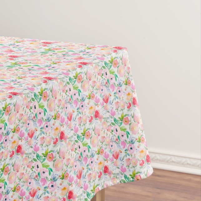 Toalha De Mesa Flores cor-de-rosa pastos brancos roxos (Posição Original)