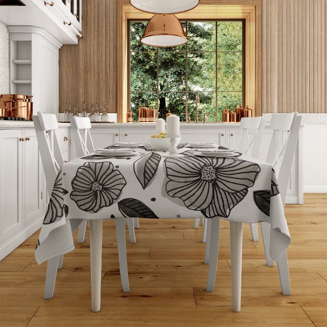 Toalha De Mesa Flores de aquarelas e de tinta - preto e branco (Criador carregado)