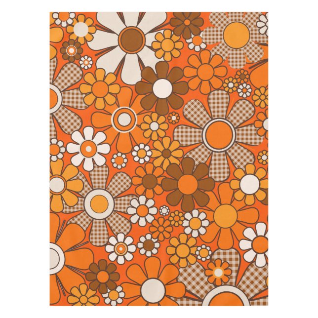 Toalha De Mesa Flores de Gingham do Jardim Retro 60s 70s Groovy F (Frente)