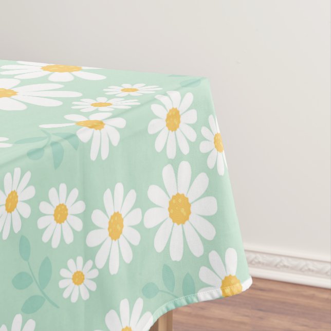 Toalha De Mesa Flores de Margarida Brancas Elegantes Páscoa Azul  (Posição Original)