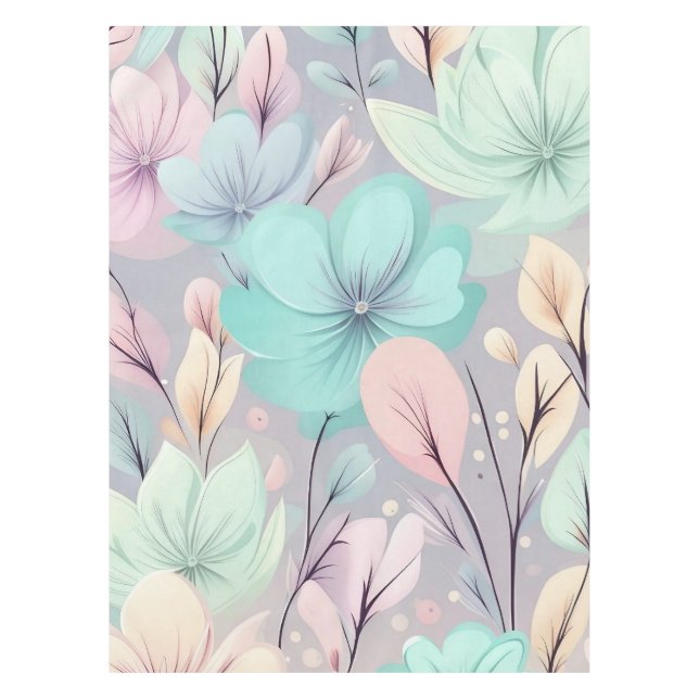 Toalha De Mesa Flores de Pastel e Folhas em Fundo Roxo (Frente)