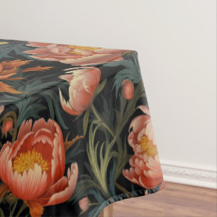 Toalha De Mesa Flores De Pênia Laranja Vibrantes Escuras E Moody