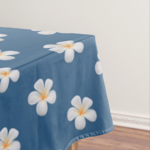 Toalha De Mesa Flores de Plumeria Brancas Elegantes em Azul Prêmi