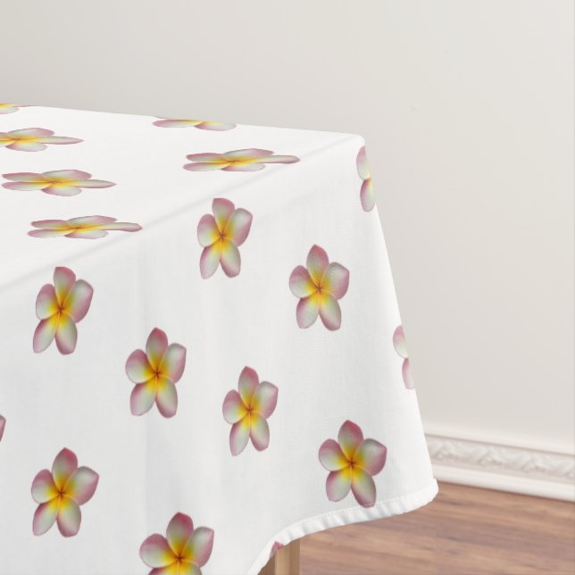 Toalha De Mesa Flores de Plumeria Rosa Elegante em Branco (Posição Original)