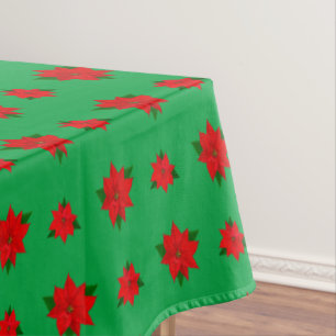 Toalha De Mesa Flores de Poinsettia de Natal em Verde