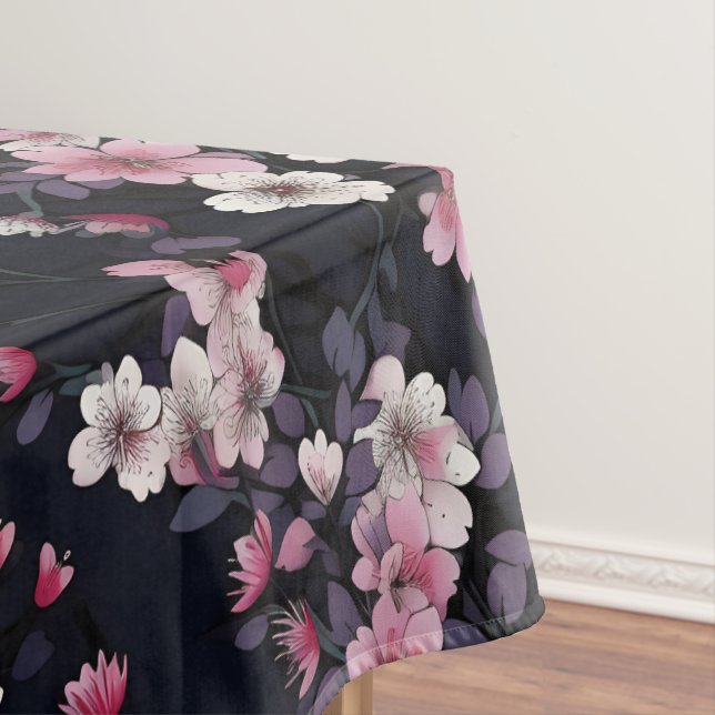 Toalha De Mesa Flores de Sakura Rosa Negra, Design de padrão, (Posição Original)
