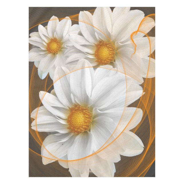 Toalha De Mesa Flores de Tablecloth Laranja Branco (Frente)