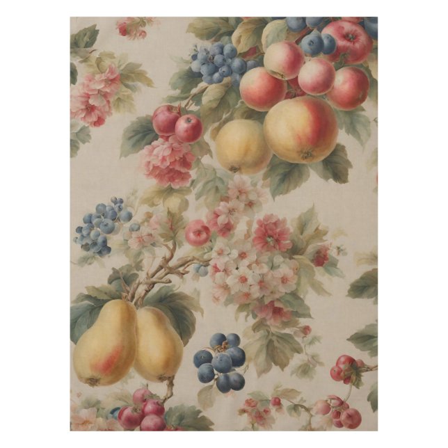Toalha De Mesa Flores Delicadas e Frutas Francesas. Estilo Pintad (Frente)