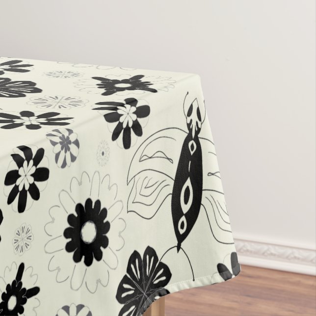 Toalha De Mesa Flores e borboletas pretas e brancas (Posição Original)