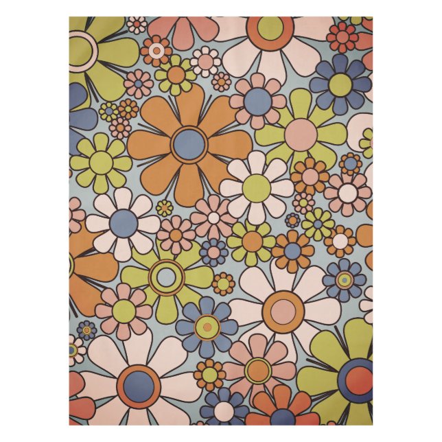 Toalha De Mesa Flores estéticas do Jardim Retro 60s 70s (Frente)