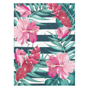 Toalha De Mesa Flores Exóticas de Verão listradas