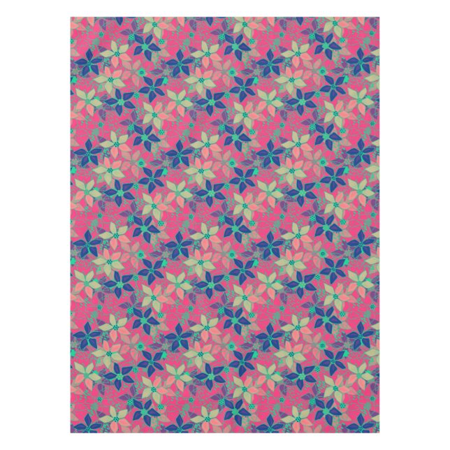 Toalha De Mesa Flores florais sem costura padrão vermelho-de-verã (Frente)