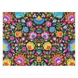 Toalha De Mesa Flores folclóricas Wycinanki preto  