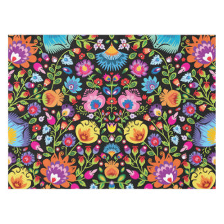 Toalha De Mesa Flores folclóricas Wycinanki preto  