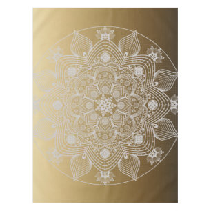 Toalha De Mesa Flores, Folhas, Palácio Branco, Mandala Dourado