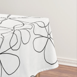Toalha De Mesa Flores Grandes Pretas, Desenhadas À Mão
