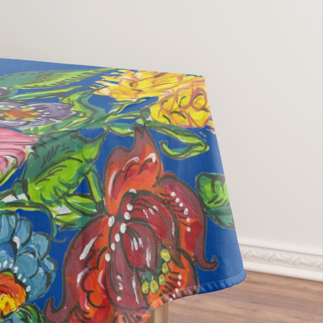 Toalha De Mesa Flores húngaras em azul profundo (Posição Original)