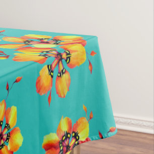 Toalha De Mesa Flores Laranja Elegantes - Aqua