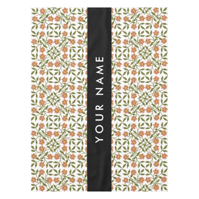 Toalha De Mesa Flores Laranja, Padrão Floral, Boho, Seu Nome (Frente)