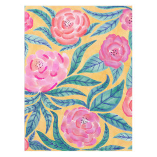 Toalha De Mesa Flores Laranja Rosa Deixam Padrão De Aquarela