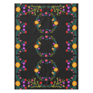 Toalha De Mesa Flores Mexicanas Fiesta em Preto