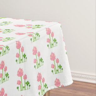 Toalha De Mesa Flores Rosa Bonitas em Branco