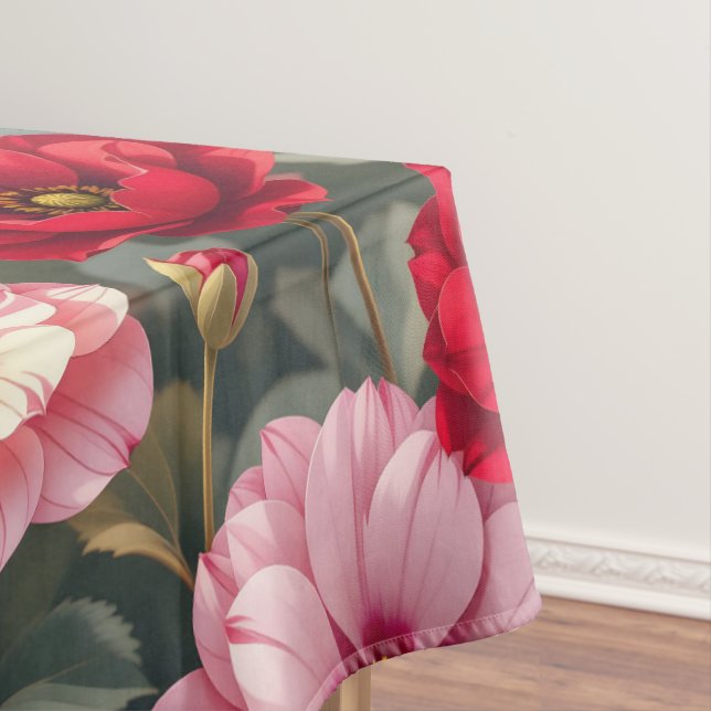 Toalha De Mesa Flores rosa, vermelhas e malvas  (Posição Original)