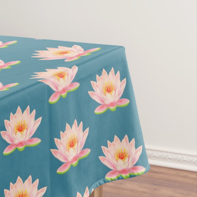 Toalha De Mesa Flores Rosas no Azul Turquesa (Posição Original)