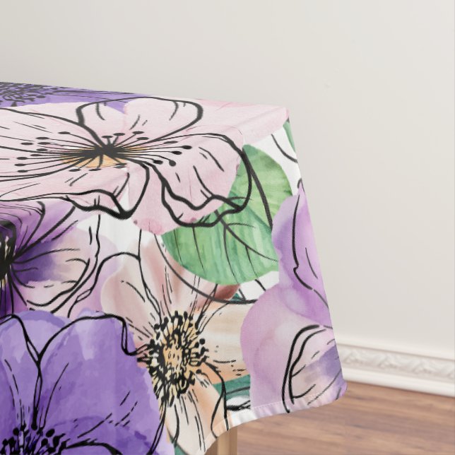 Toalha De Mesa Flores roxas e rosa (Posição Original)