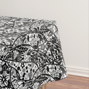 Toalha De Mesa Flores Tablecloth Design preto branco