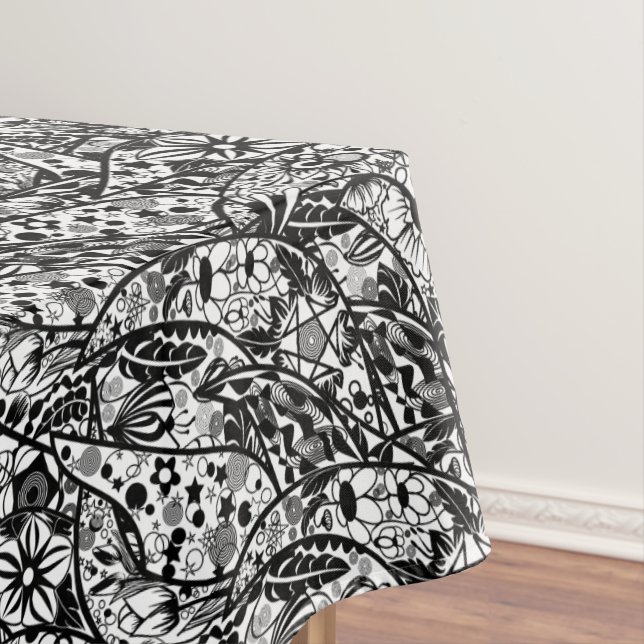 Toalha De Mesa Flores Tablecloth Design preto branco (Posição Original)