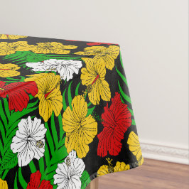 Toalha De Mesa Flores Tropicais de Hibiscus Amarelo Vermelho Verd