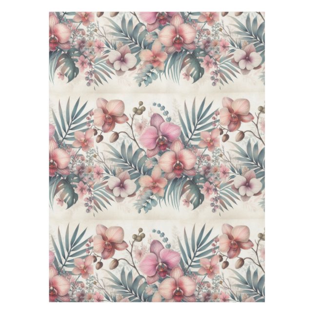 Toalha De Mesa Flores tropicais e folhas de aquarela (Frente)