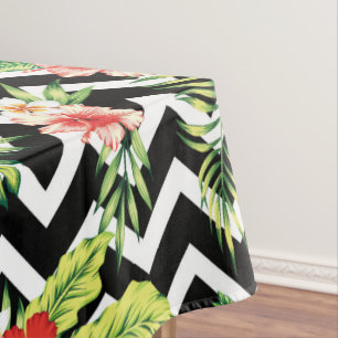 Toalha De Mesa Flores Tropicais Havaianas Chevron Fundo