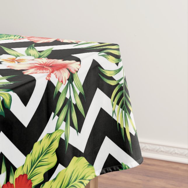 Toalha De Mesa Flores Tropicais Havaianas Chevron Fundo (Posição Original)