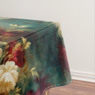 Toalha De Mesa Flores Verdes Brancas Vermelhas