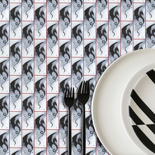 Toalha De Mesa Flores Vermelhas Azuis Dragão Preto (Criador carregado)