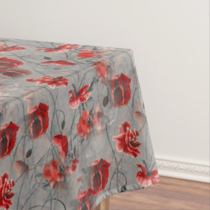 Toalha De Mesa Flores Vermelhas em Cinzas Escuras, Papagaios Verm