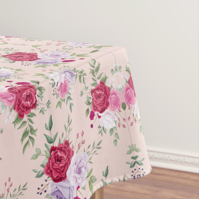 Toalha De Mesa Flores vermelhas rosa Arte padrão (Posição Original)