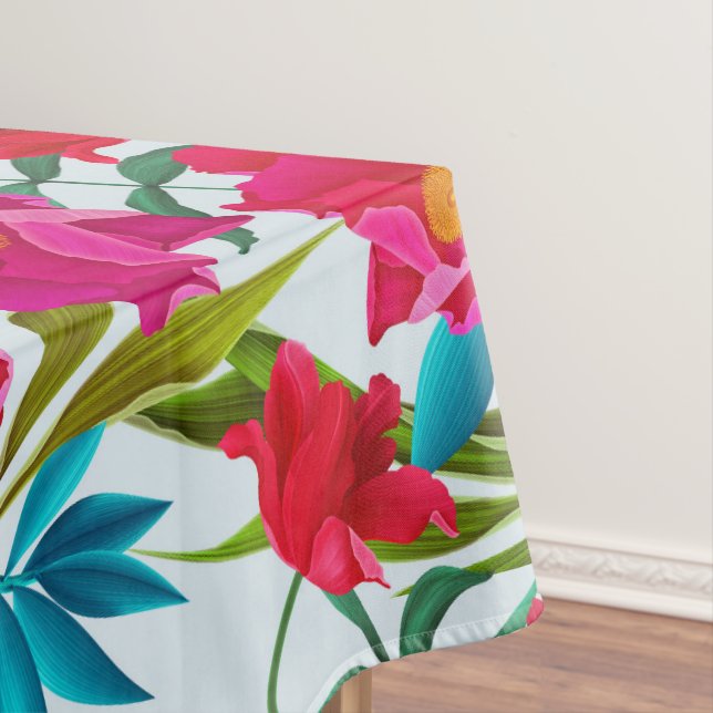 Toalha De Mesa Flores Vermelhos E Rosa Tropicais Elegantes (Posição Original)