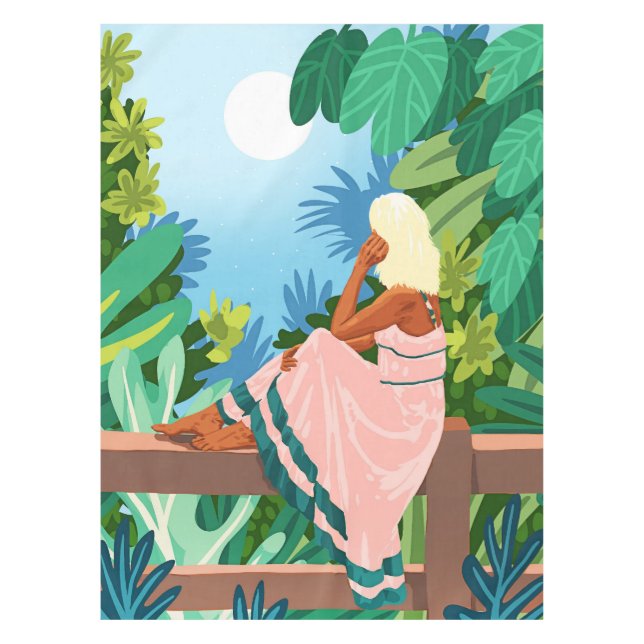 Toalha De Mesa Floresta Lua, Boêmia Selva Natureza Tropical (Frente)