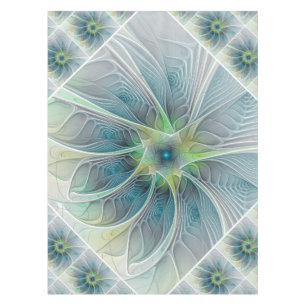 Toalha De Mesa Flourando Fantasia Moderna Azul Flor Fractal Verde