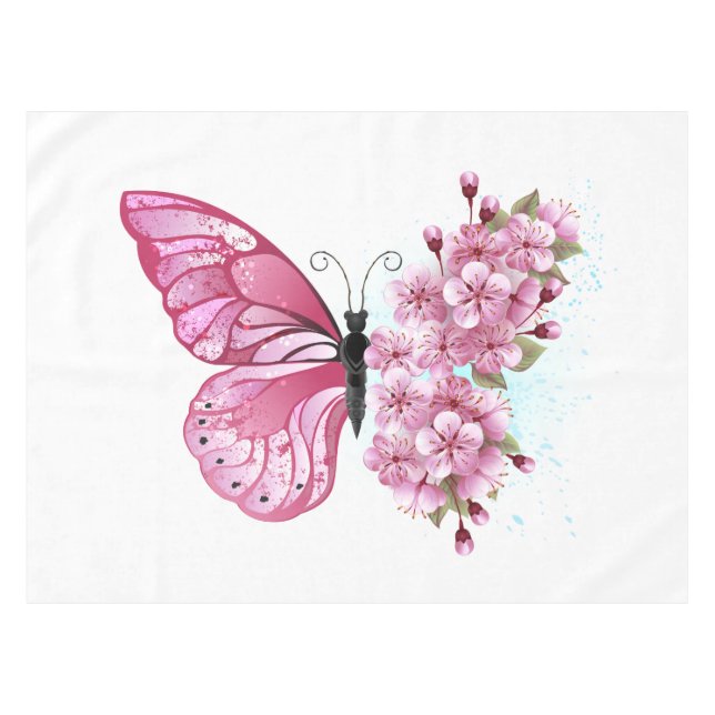 Toalha De Mesa Flower Butterfly with Pink Sakura (Frente (Horizontal))