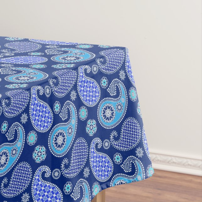 Toalha De Mesa Folha, azul de cobalto e branco (Posição Original)