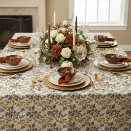 Toalha De Mesa Folha de Carvalho Vintage | Azul e Dourado Elegant