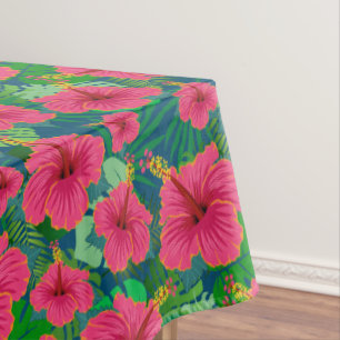 Toalha De Mesa Folhagem Floral Tropical Havaiana Elegante Hibiscu