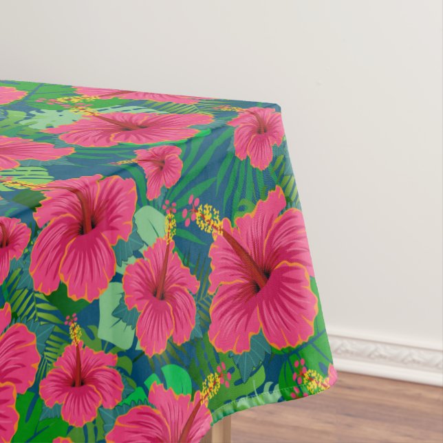 Toalha De Mesa Folhagem Floral Tropical Havaiana Elegante Hibiscu (Posição Original)