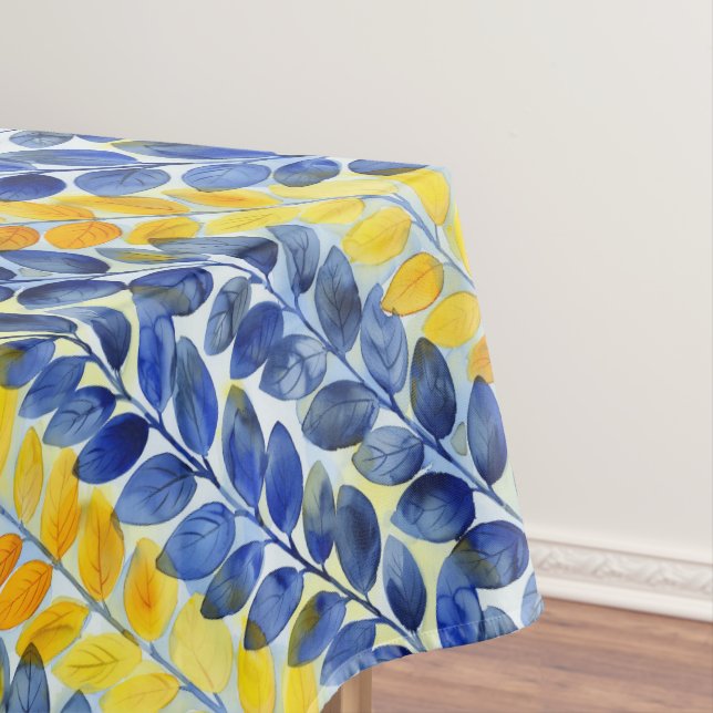 Toalha De Mesa Folhas Amarelas e Azuis (Posição Original)