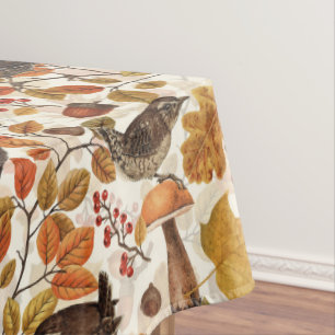 Toalha De Mesa Folhas, bagas, cogumelos e wrenes de outono
